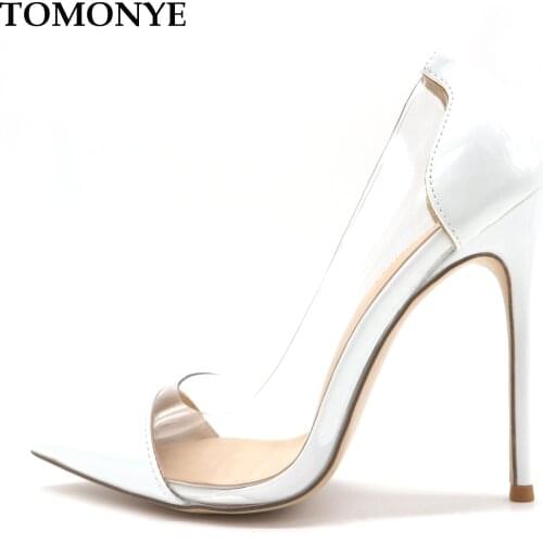 2019 autumn new style white patent transparent PVC pointed toe women lady clear heel 12cm thin heel available big small size