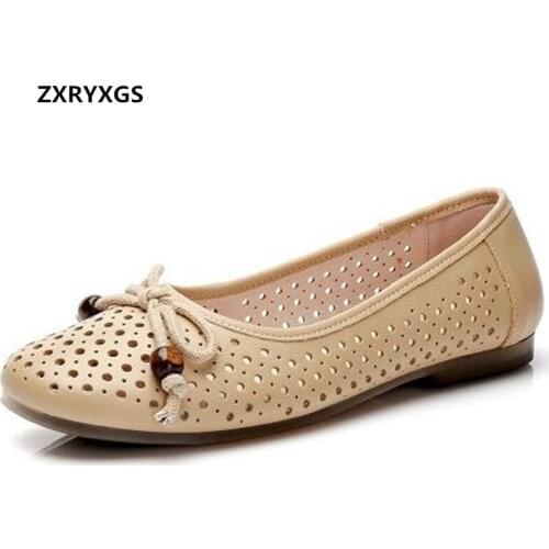 2021 New High Quality Cowhide Hollow Breathable Shoes Woman Sandals Women Flat Shoes Soft Sole Comfortable Sandals Trend Shoes