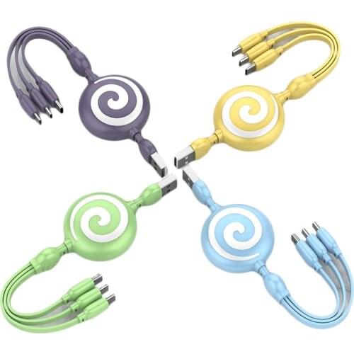 Wonderlife 1m 3 In 1 USB Charge Cable for iPhone & Micro USB & USB C Cable Retractable Portable Charging Cable