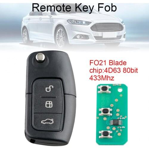 433Mhz 3 Buttons Remote Car key with 4D63 80Bit Chip and FO21 Blade Fit for Ford Monde