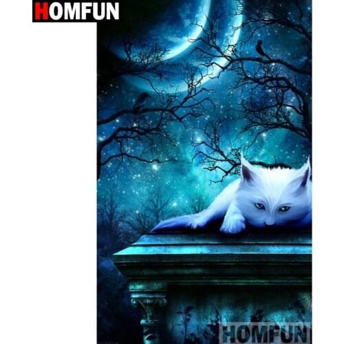 HOMFUN Full Square/Round Drill 5D DIY Diamond Painting "Cat moon" Embroidery Cross Stitch 5D Home Decor Gift A16211