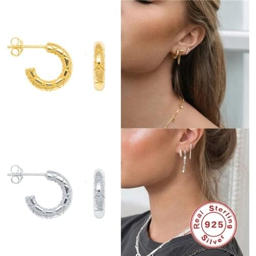 BOAKO 925 Sterling Silver Luxury Round Hoop Earrings for Women Trendy C Shape Circle Huggie Earrings Punk Fine Jewel Party Gift