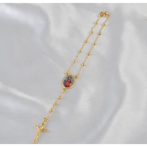 Anniyo Jesus and Madonna Beads Bangles for Women Girls Virgin Mary Balls Rosary Cross Bracelets Religion Jewelry #080004