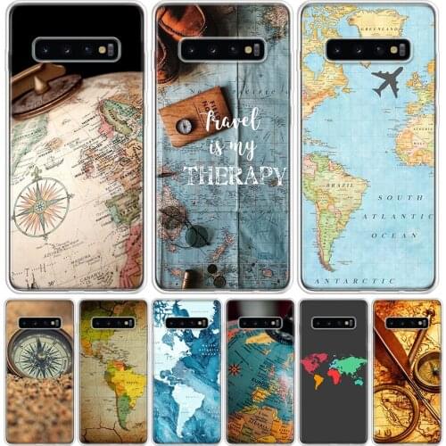 Travel in the world map Plane plans Phone Case for Samsung Galaxy S10 S20 Ultra Note 10 9 8 S9 S8 S7 J4 J6 J8 Plus Lite + Popula