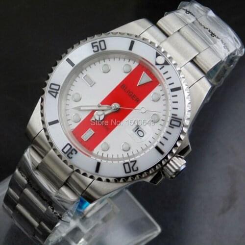 40mm BLIGER Stainless steel strip dial Ceramic Bezel automatic movement sapphire glass mens watches