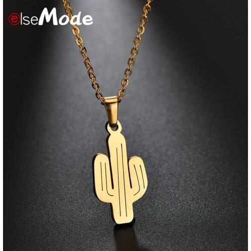 ELSEMODE Tiny Cackus Charms Pendant Necklaces for women Gold Stainless Steel Necklace Birthday Gifts Bijoux