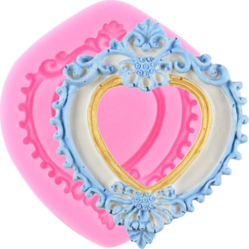 European Style Heart Shape Frame Silicone Mold DIY Baking Fondant Chocolate Mould Cake Decorating Tools Resin Clay Candy Molds