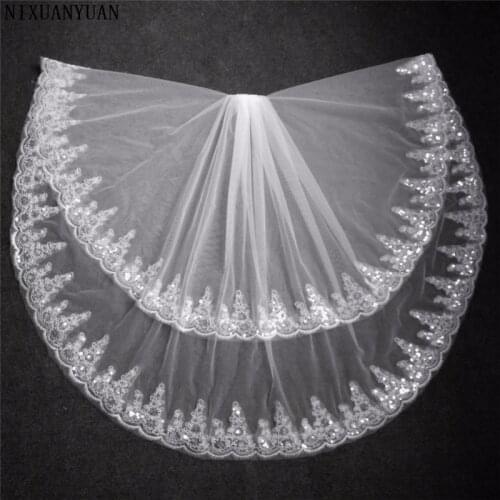 2021 Fashion Two Layer Bridal Veil White Ivory Tulle Wedding Veil With Comb Lace Edge Wedding Accessories Bridal Veils In Stock
