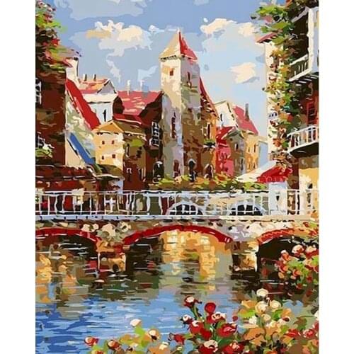 GATYZTORY DIY Painting by numbers kits For Adult Bridgeside scenery Drawing By Numbers Frameless Home Decor Digital Painting Gi