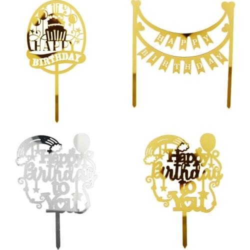 INS Happy Birthday Cake Toppers Gold Acrylic Birthday Cake Toppers Decor for Baby Birthday Party Cake Decorations Baby Shower