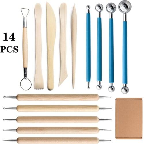 Pottery Tools 14set Steel Ball Rods Dot Painting Pens Pottery Clay Carving Knives and Auxiliary Ceramic Art Making Clay Tools