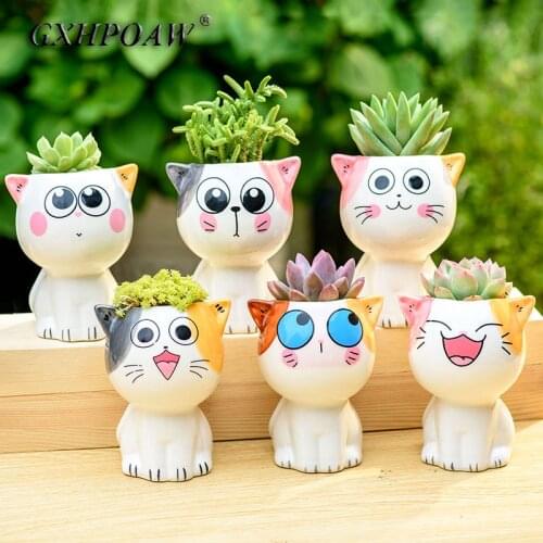 Cartoons Cat Flowerpot Animal Ceramic Flower Pots Cute Vase Cactus Succulent Plants Potted Flower Arrangement Home Decoration