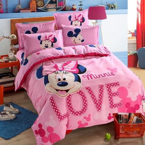 Cartoon Minnie Mouse Bedding Set Disney Mickey Mouse Winnie The Pooh Duvet Cover Bed Sheet Pillowcases Boys Girls Kids Bed Sets