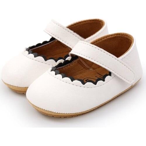 0-18M Baby Girls Leather Crib Shoes Solid Color Anti-slip Flat Shoes with Hook and Loop Princess Shoes First Walker
