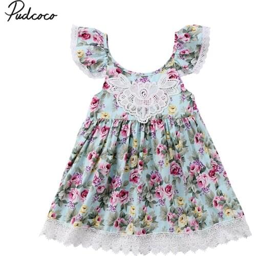 Summer Dress 2018 Children Baby Girl Ruffles Sleeve Boho Floral Lace Dresses Princess Party Vestidos Sundress Clothes 2-7Y