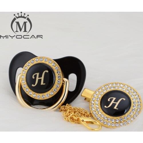 MIYOCAR Initials letter H beautiful bling pacifier and pacifier clip set unique BPA free dummy bling unique design LH