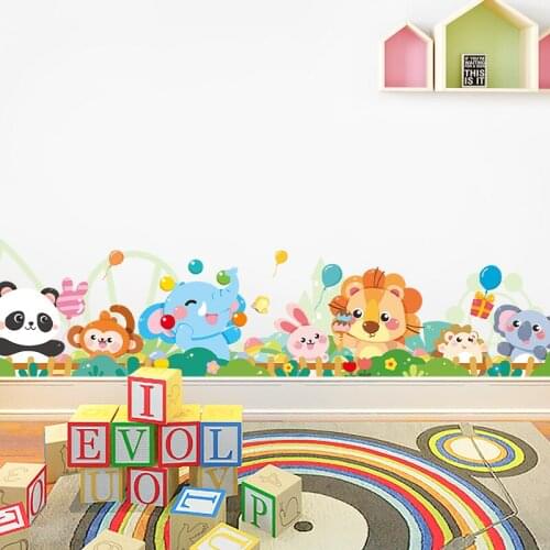 Cartoon Animal Wall Stickers for Kids Room Kindergarten Wall Decoration Eco-Friendly Wallpaper Skirting Line Furniture for Decal