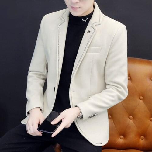 2021 Mens Autumn and Winter Woolen Suit Youth Trendy Slim Handsome Suit