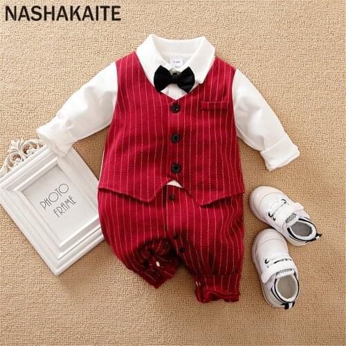 NASHAKAITE 2021 Baby Jumpsuit Baby Boy Clothes Gentleman Clothes For Male Newborn Overalls For Kid Baby Boy Romper With Necktie