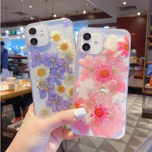 Real Dried Flower Soft TPU Gel Clear Case For iPhone 12 mini 11 Pro Max 7 8 SE Xs Max XR Clear Cover Phone Cases Shell For Women