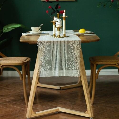 Nordic Pastoral Style Table Runner White Lace Pattern Retro Decorative Tablecloth Blended Fabric Home Hotel Party Table Runner