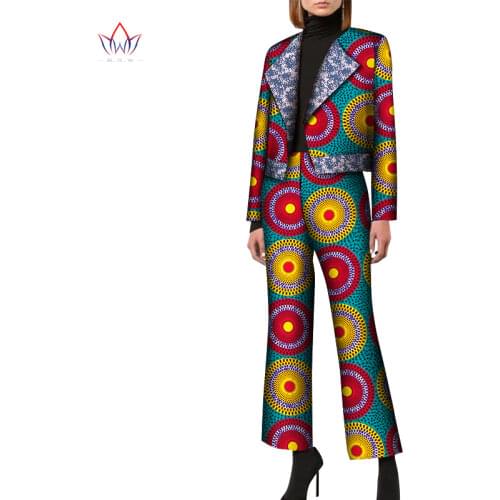 New BintaRealWax African Clothes for Women Cool Blazer Tops and Pant African Women Print Wax Suits Work Party WY8644