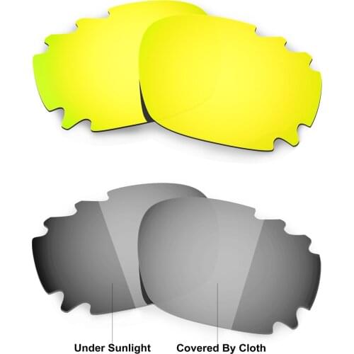 HKUCO For Jawbone Asian Fit Vented Sunglasses Replacement Polarized Lenses 2 Pairs - Gold & Transition Photochromic