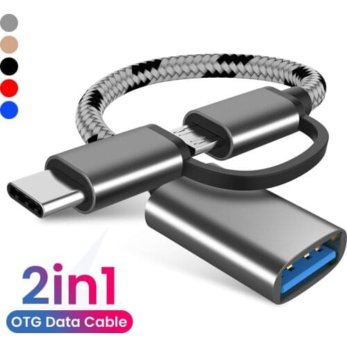 2 in 1 OTG Adapter Cable Nylon Braid USB 3.0 to Micro USB Type C Data Sync Adapter for Huawei for MacBook U Disk Type-C OTG