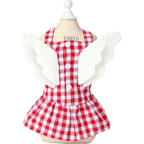 Pet Dog Dress Shirt 100% Cotton Plaid&Wings Cat Puppy Vest Skirt Spring/Summer Clothes Apparel