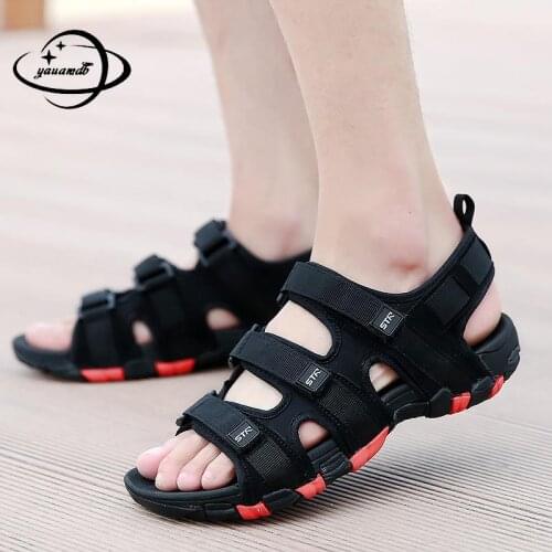 39-44 Mens Sandals Summer Male Sandals Ankle-Wrap Hook & Loop Mixed Colors Casual Beach Comfortable Non-Slip Shoes Hy50