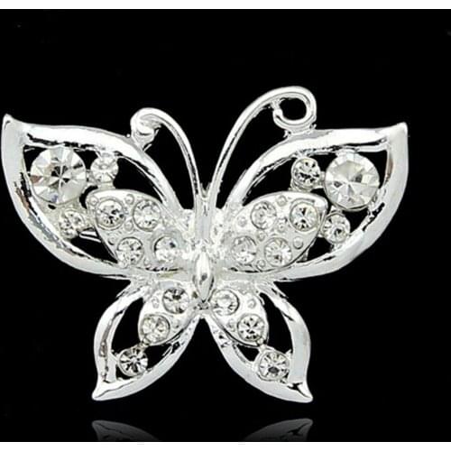 Silver color Collar Pin Crystal Butterfly Brooch Charming Accessories Drop Shipping