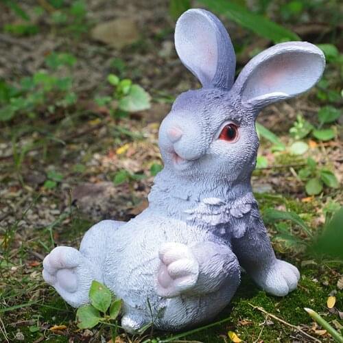 Cute Resin Sitting Rabbit Statue Lying Leisure Animal Outdoor Garden Sculpture Home Desk Office Room Decor Gift Party Decoration