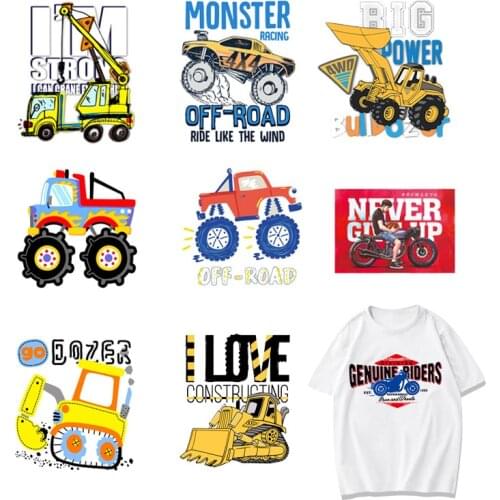 Iron on Transfers Patches Car Motorcycle Heat Transfer Patch for Kids Clothing Stickers DIY T-shirt Badges Clothing Decor F