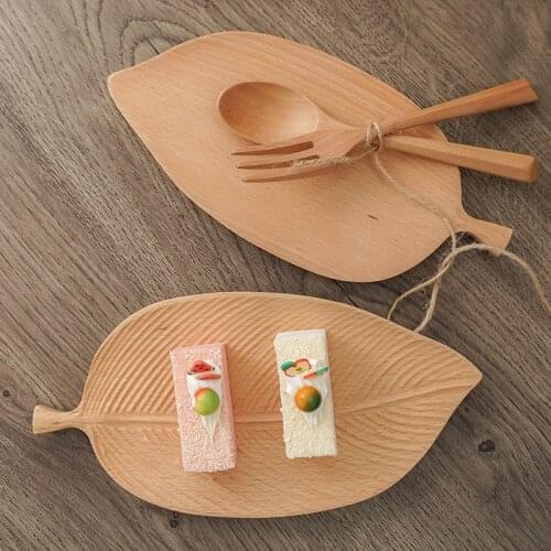 Beech Leaf-Shaped Solid Wooden Tray For Tea/ Cake/Snack Melon Fruit Handmade Plate Friendly Dinnerware