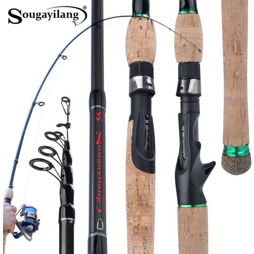 Sougayilang New Telescopic Lure Rod 1.8M 2.1M 2.4M 2.7M Carbon Fiber Cork Wood Handle Spinning Rod Fishing Pole Tackle