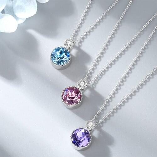 The heart of the ocean 925 sterling Silver Blue Elegant necklace fashion collarbone chain women Crystal Valentine Gift 45CM