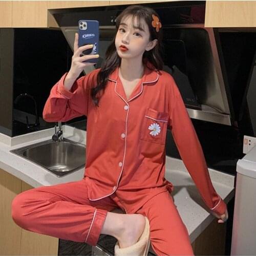 M-2XL Spring Sleepwear Set Long Sleeve Womens Pajamas Two Piece Suit Casual Lapel Student Nightwear Pijama New 2021 Pyjamas