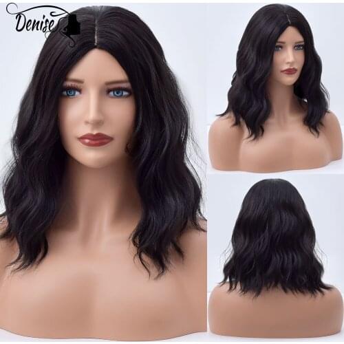 Womens Daily Black Short Wave Natural Synthetic Wigs For White Women Cosplay Wavy Hair Heat Resistant Fibre Wig