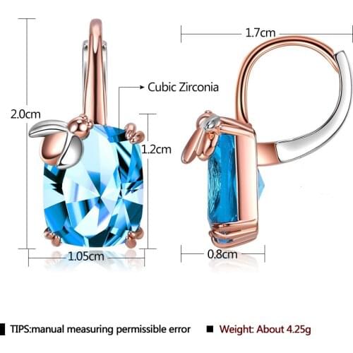 Silver&Rose Gold Color Drop Earrings For Women Blue Zircon Ladybug Women Earrings Fit Christmas Party Gifts Fashion Jewelry