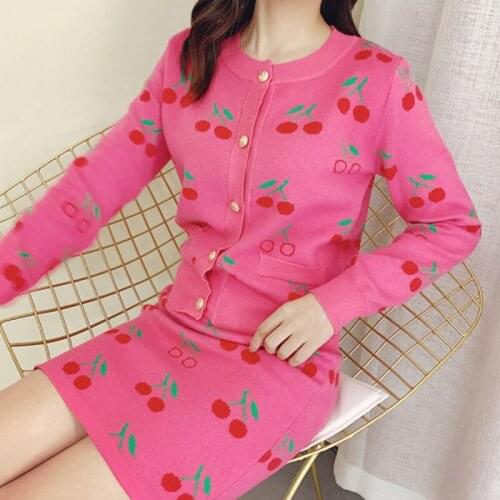 2019 Autumn Womans Gold Single-Breasted Cardigan Knitted Coat + High-waisted Mini Skirt 2 Piece Girl Ladies Skirts Set Outfits