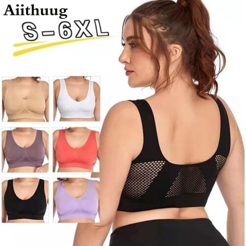 Aiithuug 6XL Womens Sports Bras Racerback Sport Bra Removable Cups for Running Fitness Yoga Gym Increased Size Breathable Mesh