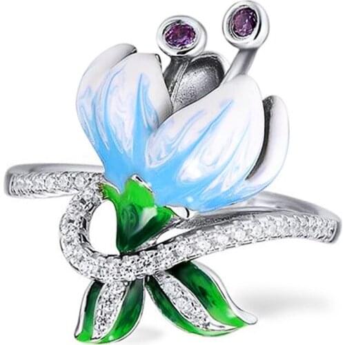 USTAR Flower Rings for women Silver color ring of female shiny CZ Rings Anel Jewelry accessories Party gifts