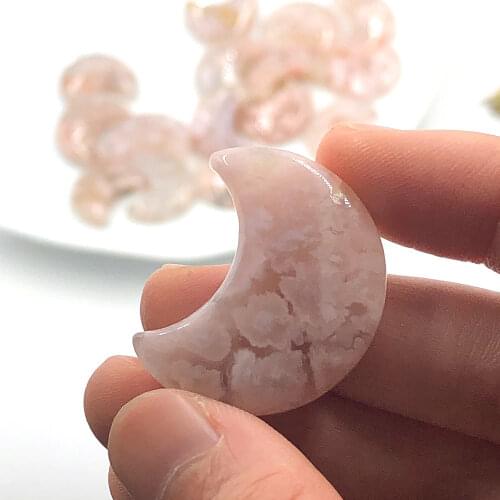 1pc Random Natural Flower Agate Quartz Crystal Moon Carvings Healing Reiki Sakura Gift Women Girl Pendant Crafts