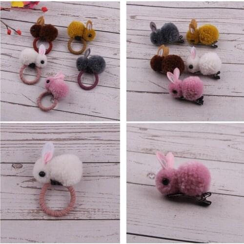 10pcs/lot New Hair Clips Plush Animal Rabbit Barrettes Hair Rope Cute Rabbit Style Hairpins Hair Accessories for Kid Girls Party