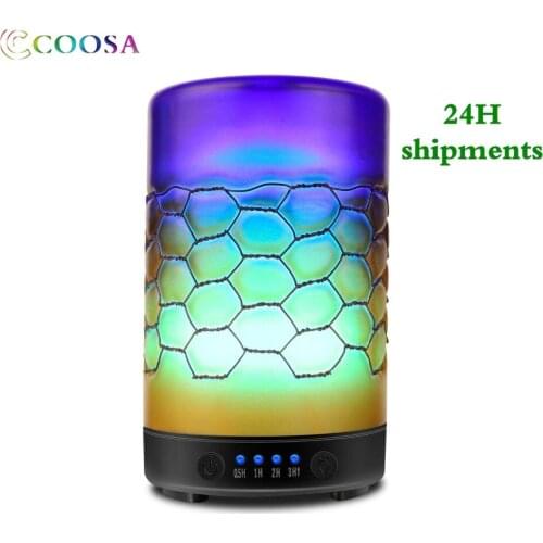 100Ml Aroma diffuser Glass+Metal Air humidifier 7 Changing Night Lights 4 Time Setting Aromatherapy diffuser For Living room Spa
