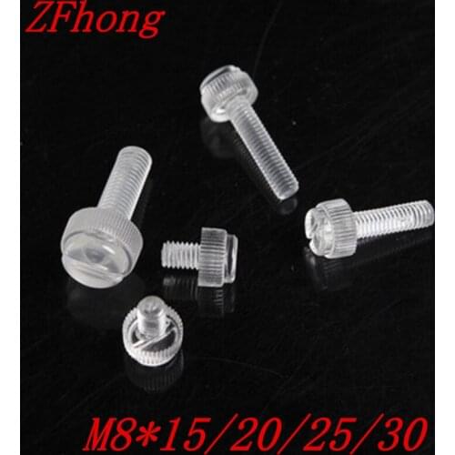 100pcs M8*15/20/25/30 Transparent Screws PC Clear Thumb Screws Knurl Head Slotted Polycarbonate Plastic Fastener