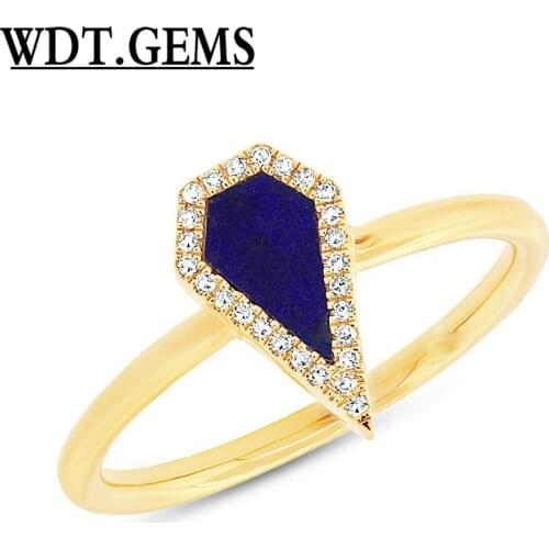 10K White Gold Diamond Shape Lapis Lazuli Cocktail Ring Womens Natural Statement