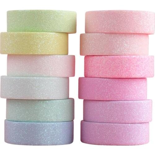 12pcs Macaron Color Washi Tape Set 15mm Glitter Adhesive Masking Tapes Decoration Stickers Home Diary Album Party Supplies A6594