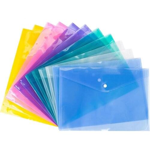 12Pcs Waterproof Transparent File Bag File Folder Button Pencil Pen Case Bag File Document Bag for Office Student Supplies