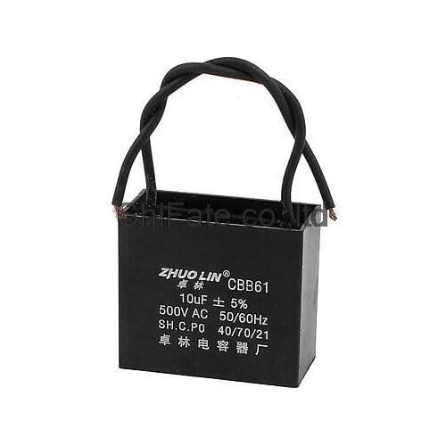 AC 500V 10uf 50/60Hz 2 Wire Lead Motor Run Fan Capacitor CBB61 Black